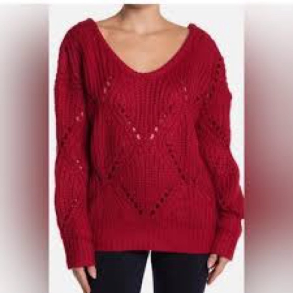 FRNCH Red Knit V Neck Sweater